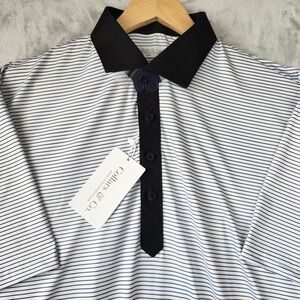 Collars & Co Polo Shirt Mens Large Relaxed Featherweight Preston Black Stripe